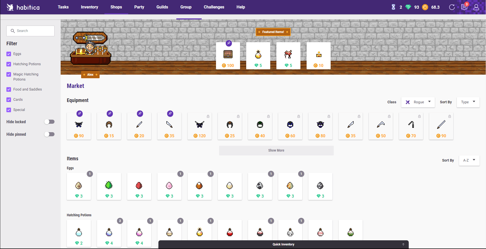 Screenshot of the Habitica Web Client
